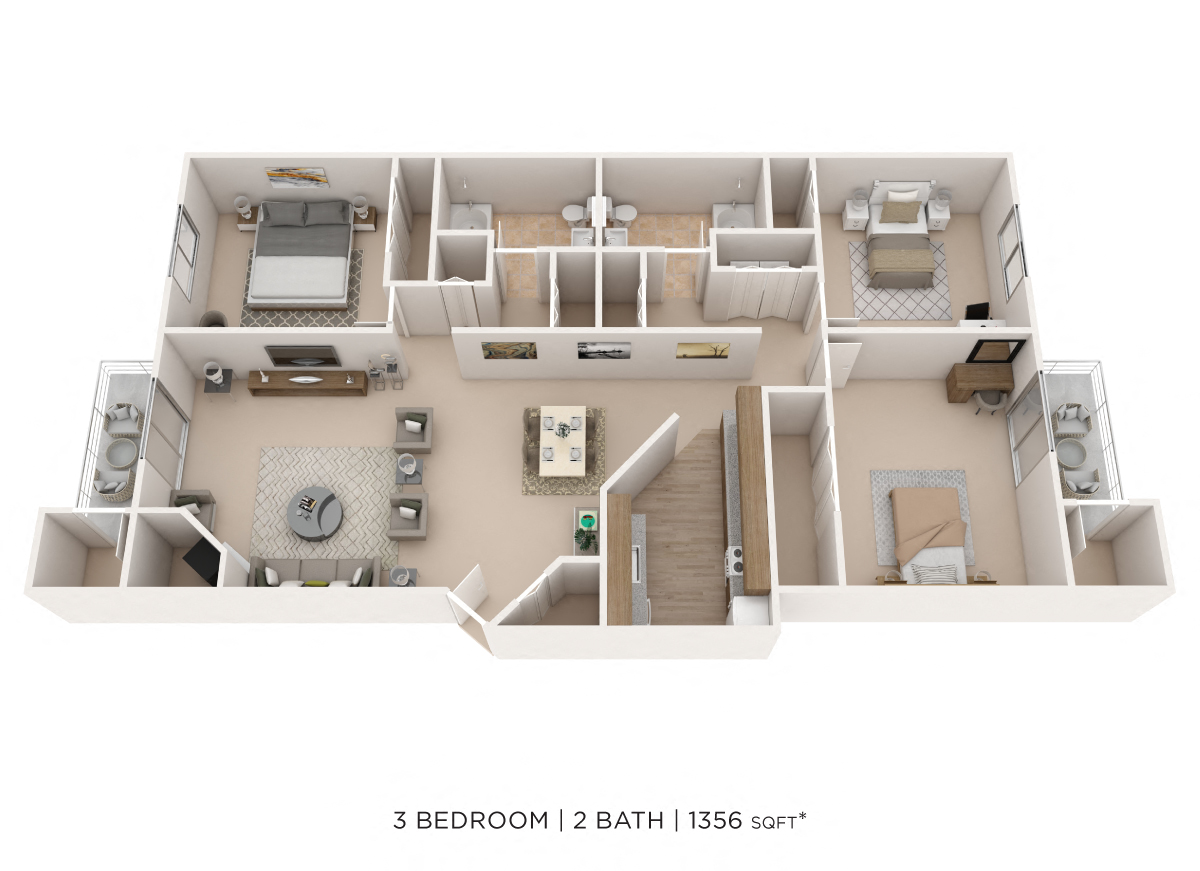 Three Bedroom 2 Bath floor plan