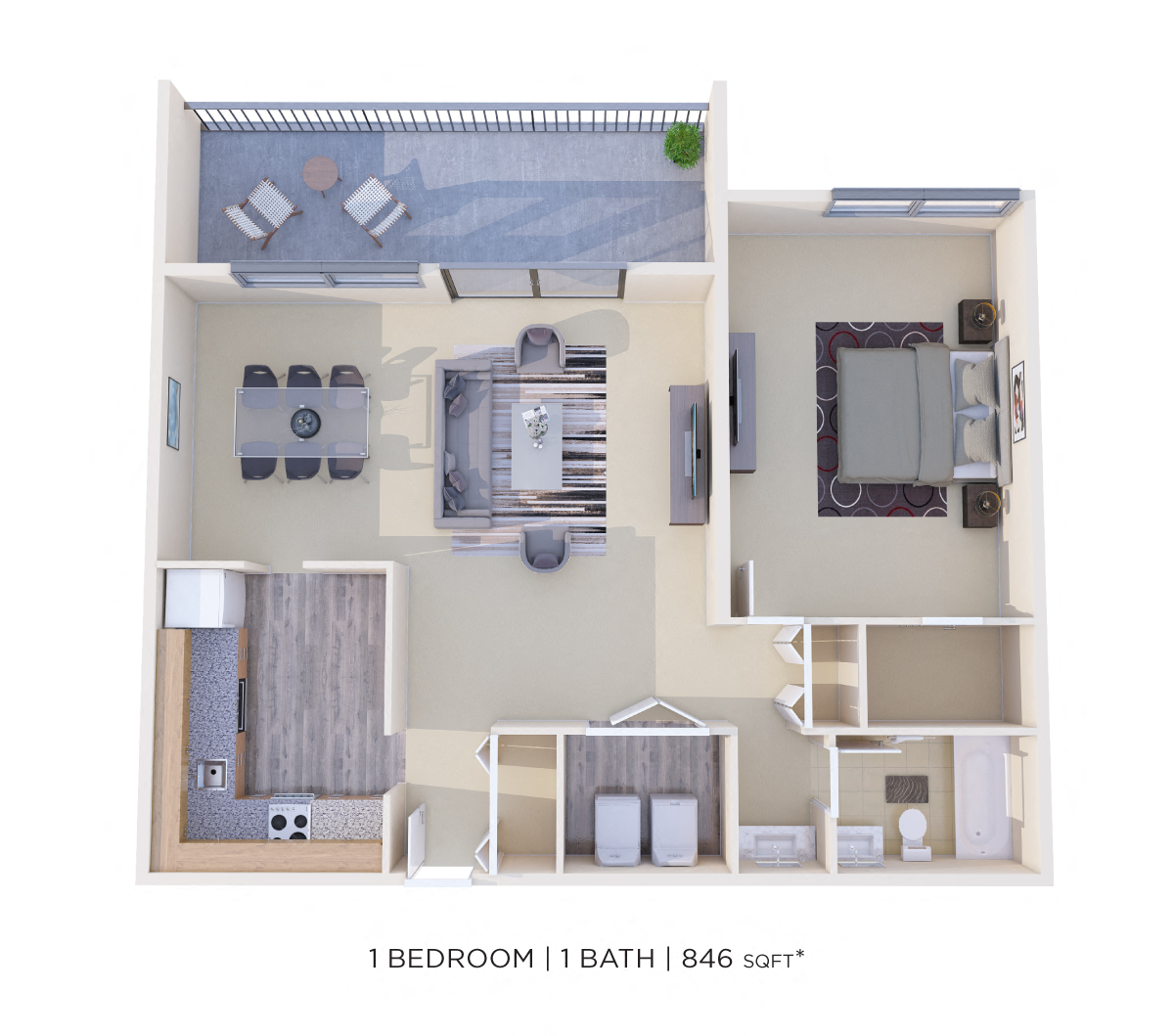 One Bedroom - 846 sqft floor plan