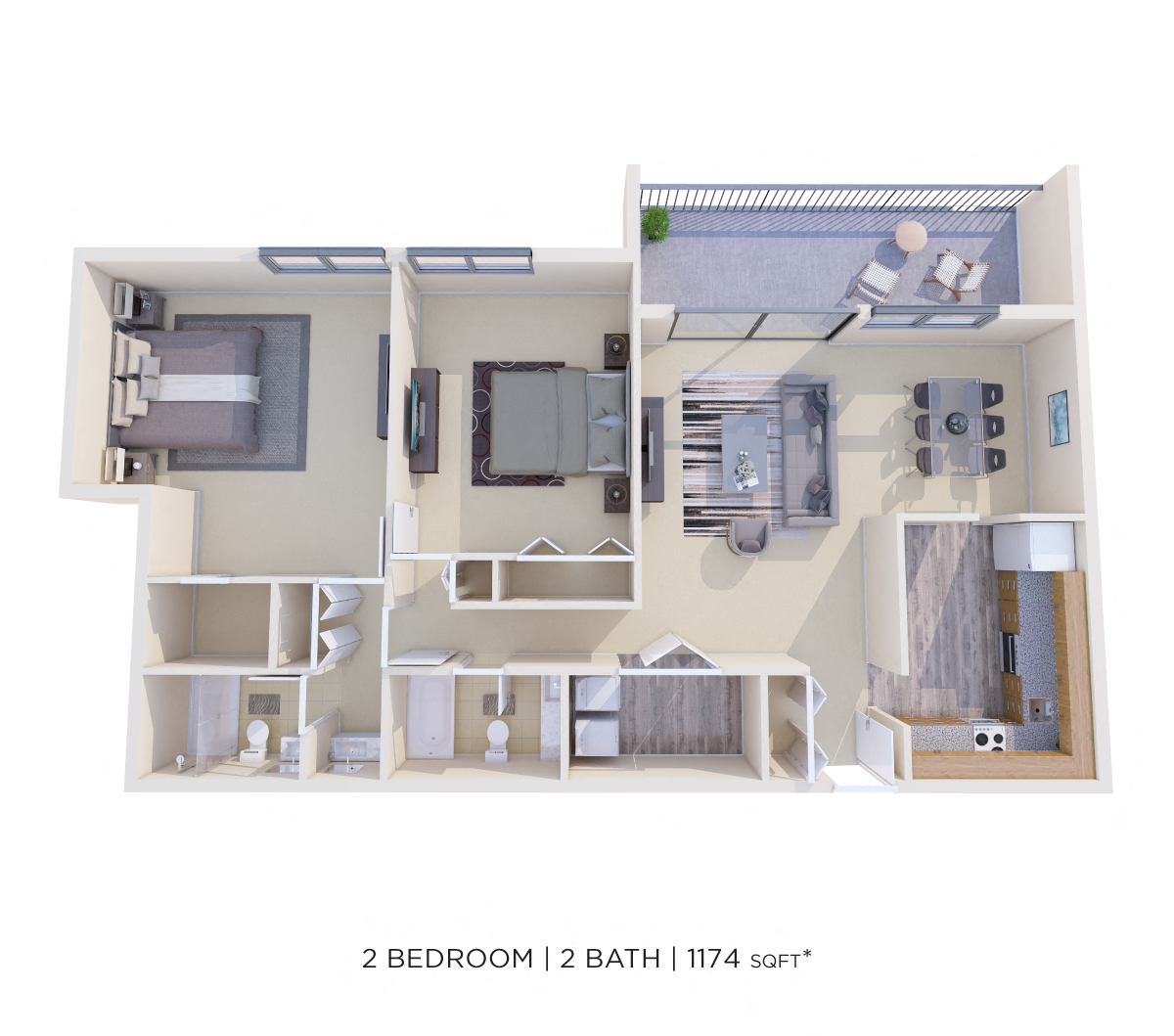 Two Bedroom 2 Bath-1174 sqft floor plan
