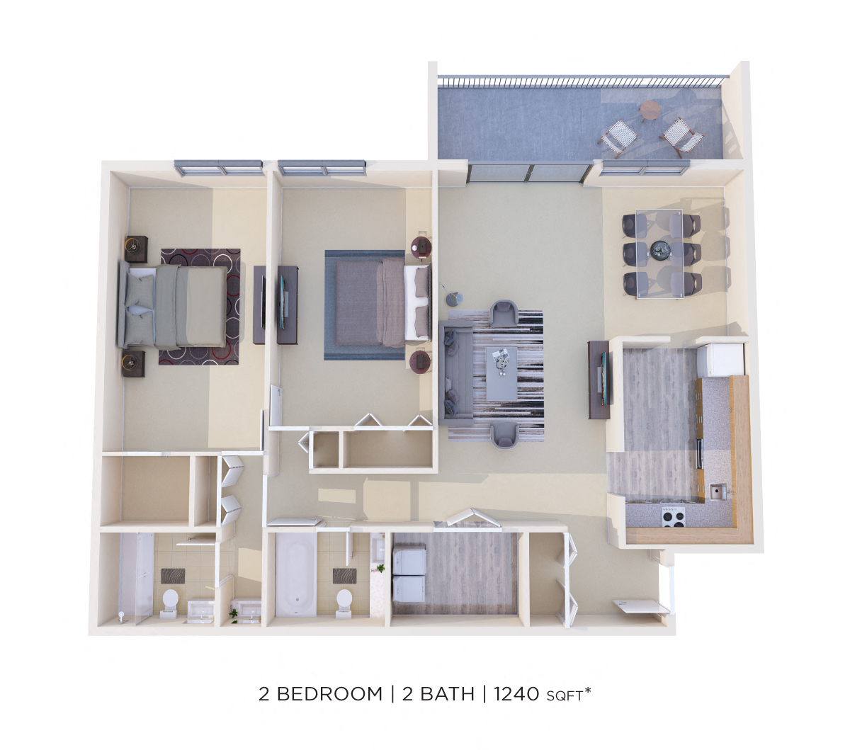Two Bedroom 2 Bath-1240 sqft floor plan