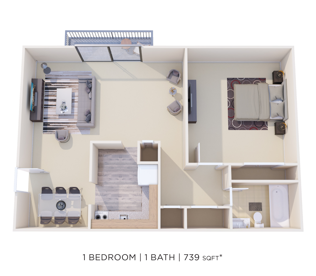 One Bedroom - 739 sqft floor plan