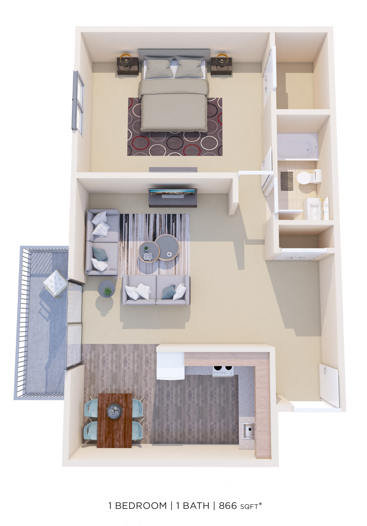 One Bedroom - 866 sqft floor plan