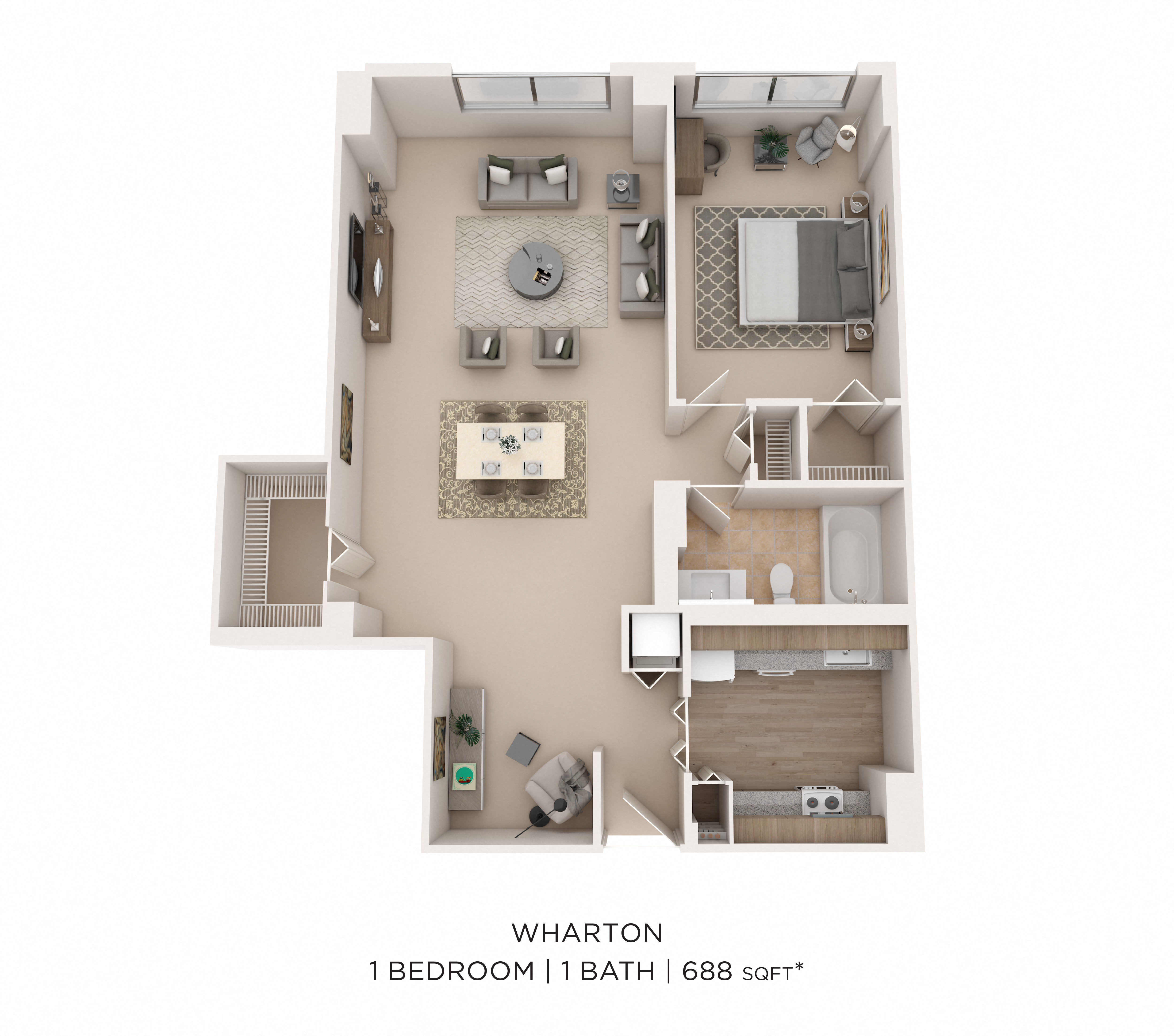 One Bedroom-688 sqft floor plan