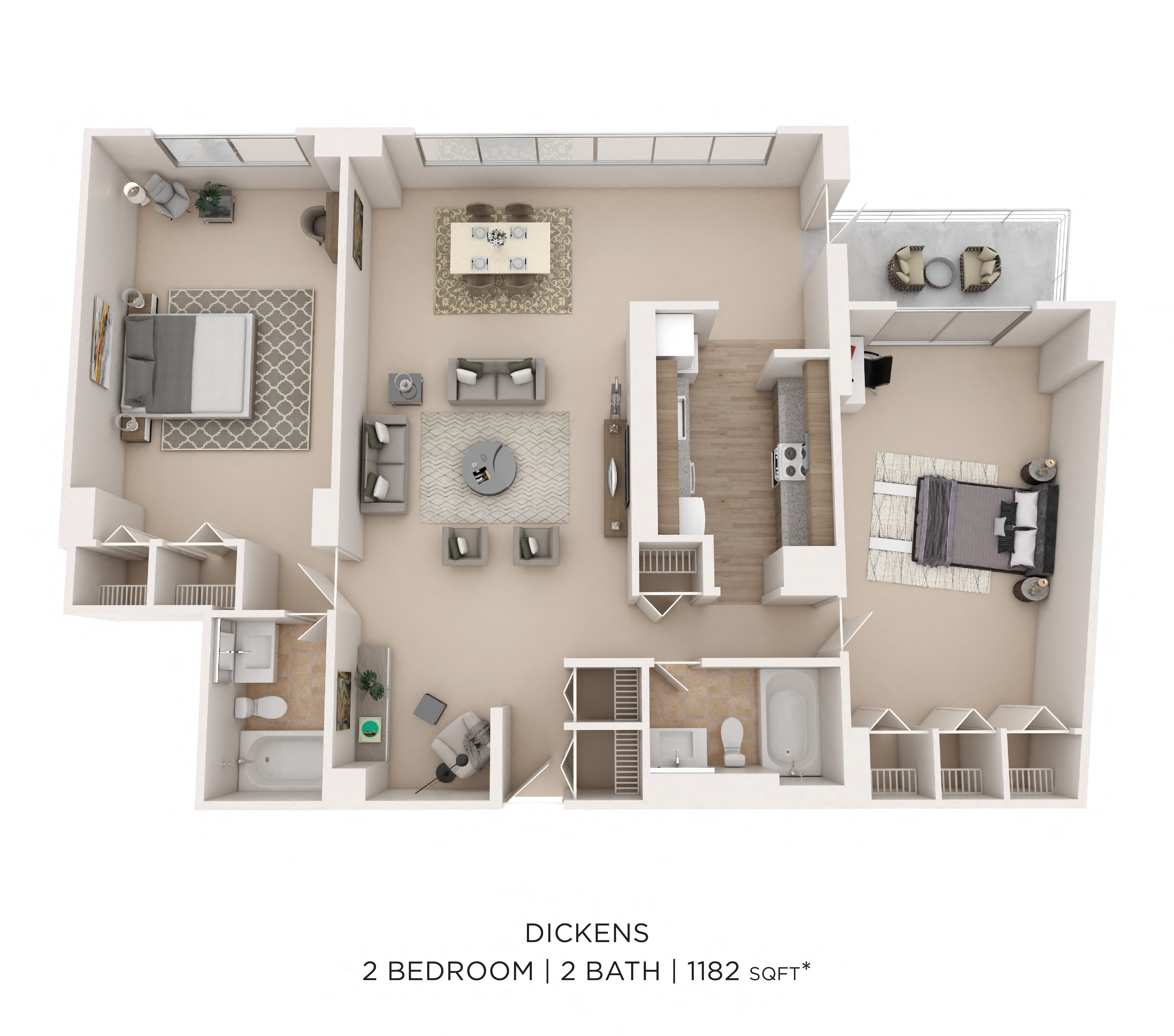 Two Bedroom 2 Bath- 1182 sqft floor plan