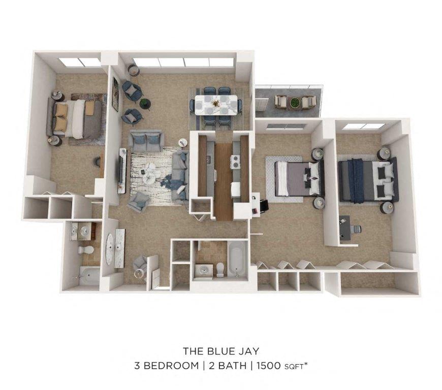 Three Bedroom 2 Bath-1571 sqft floor plan