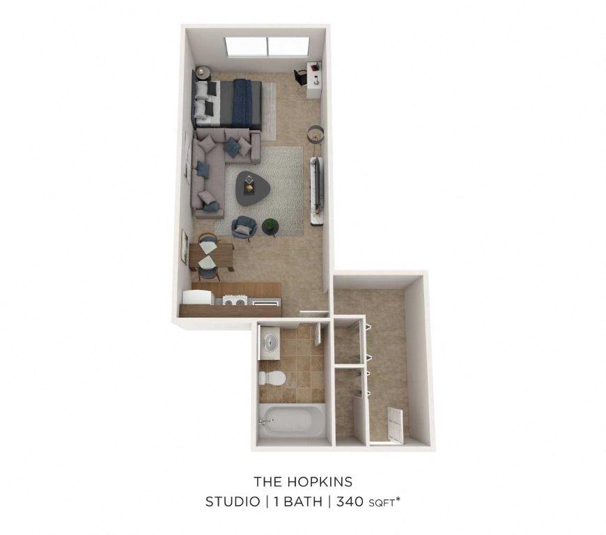 Studio-340 sqft floor plan