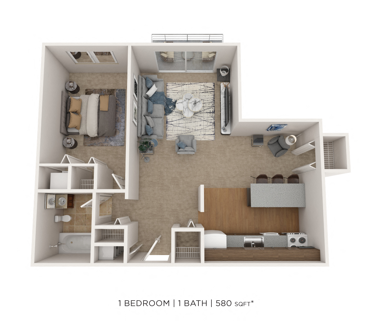 One Bedroom - 580 sqft floor plan