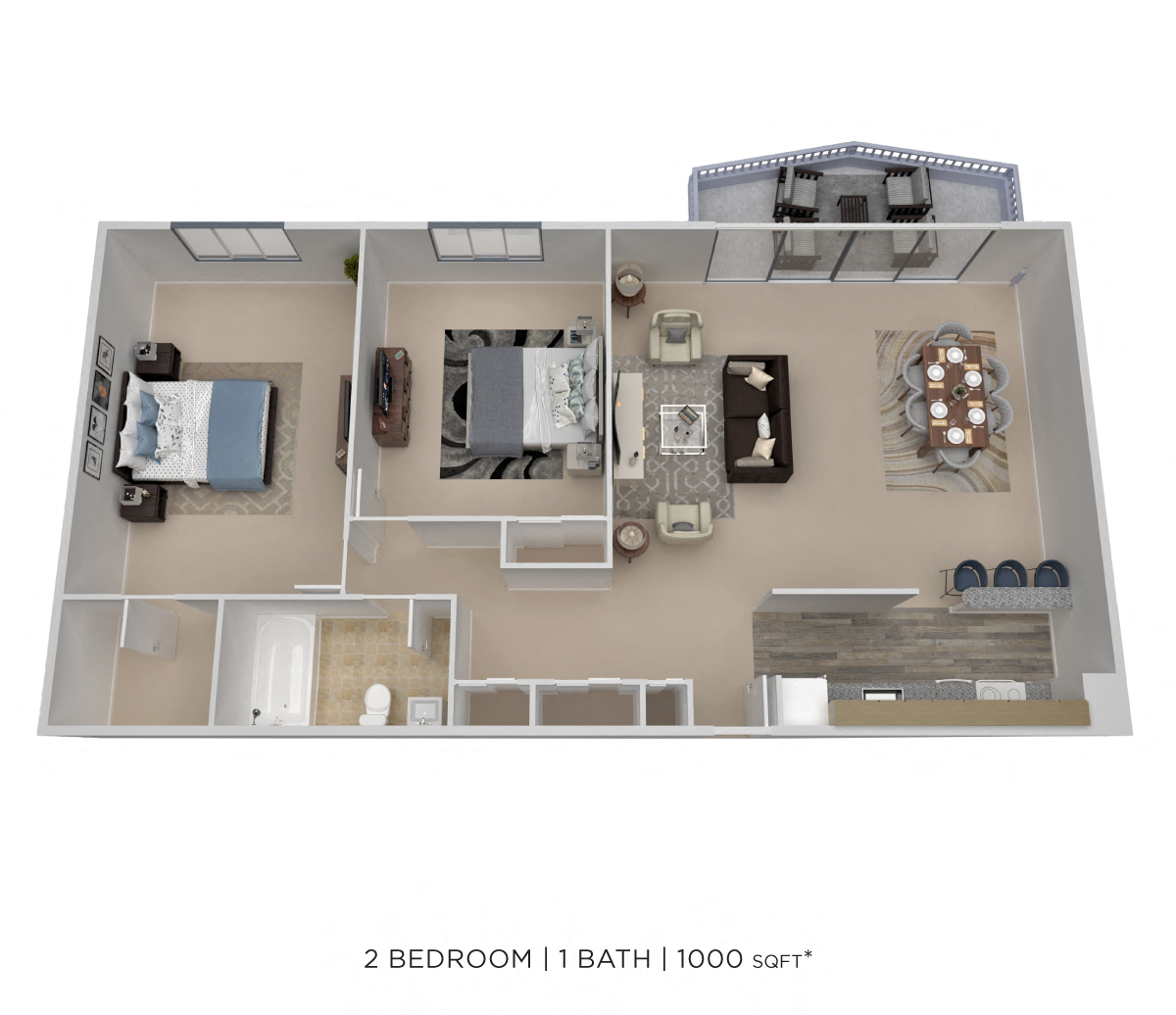 Two Bedroom - 1,000 sqft floor plan