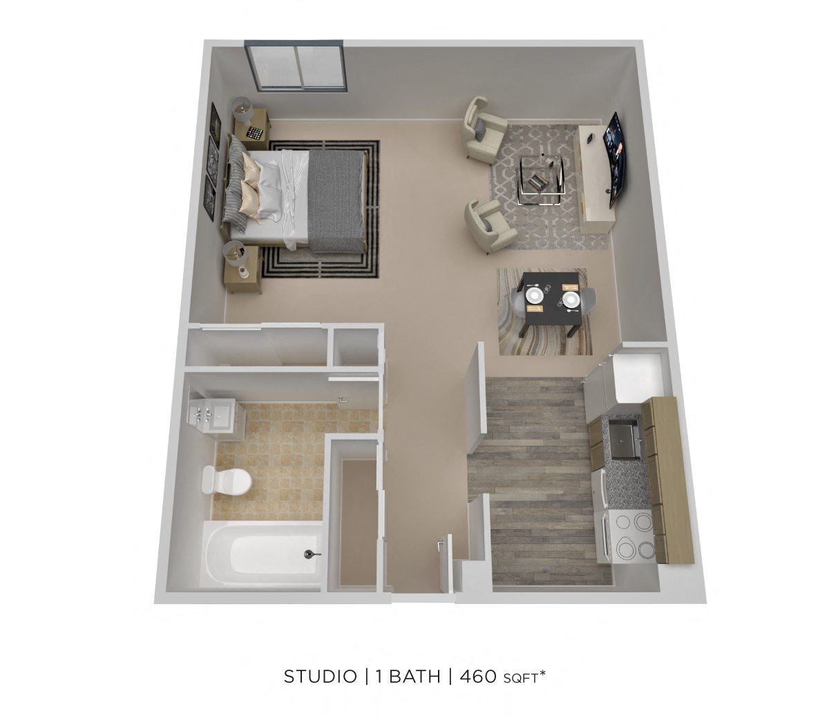 Studio - 460 sqft floor plan