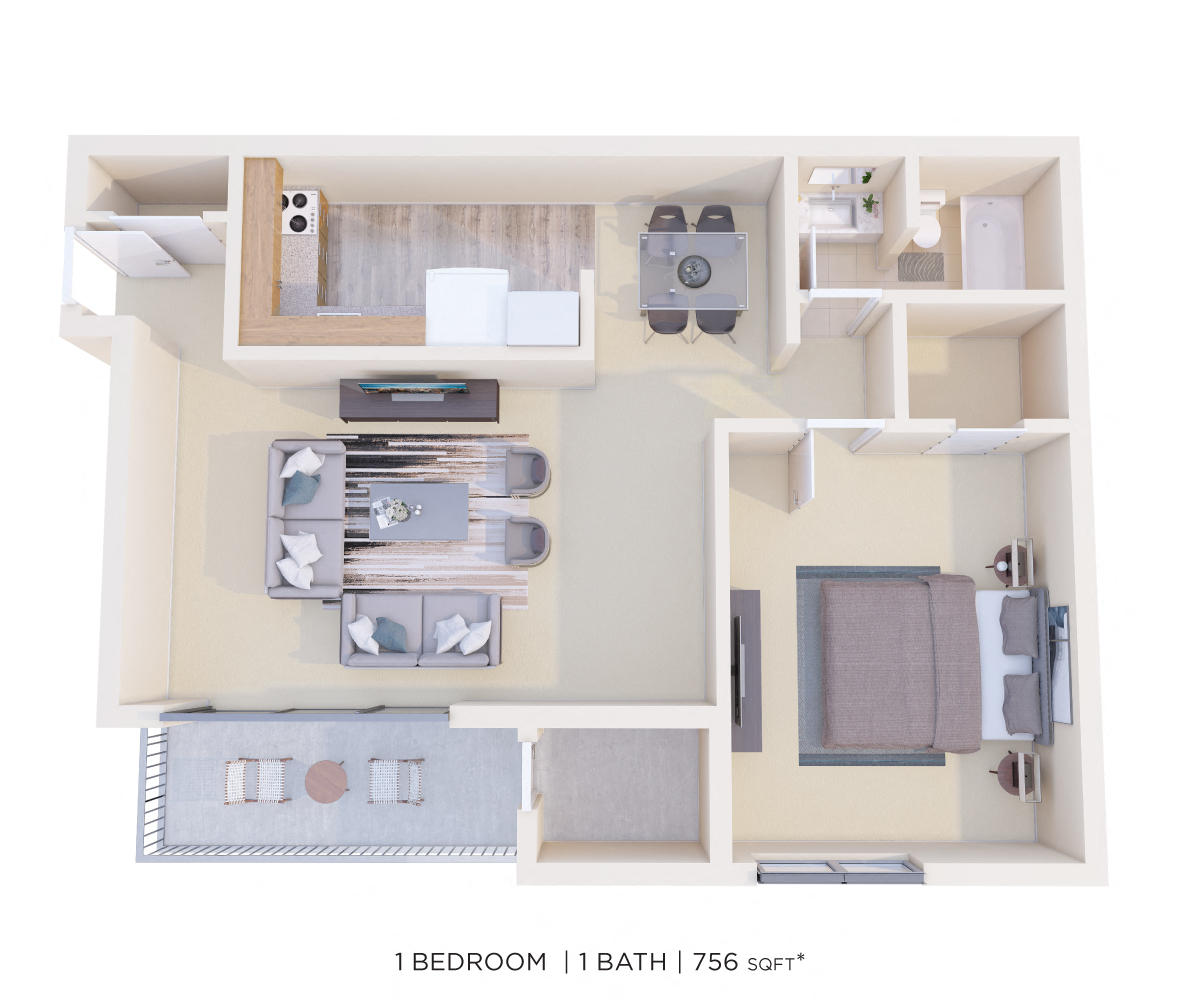 One Bedroom - 756 sqft floor plan
