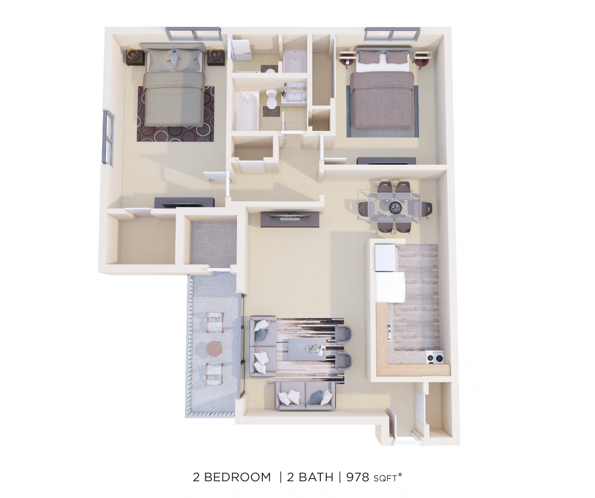 Two Bedroom 2 Bath - 978 sqft floor plan