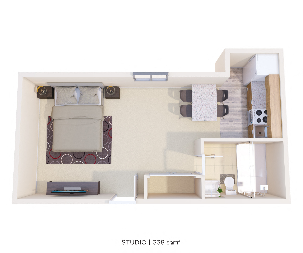 Studio - 338 sqft floor plan