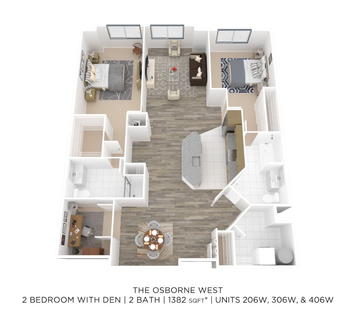 Two Bedroom 2 Bath - 1,382 sqft floor plan