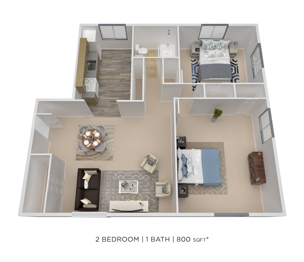 Two Bedroom - 800 sqft floor plan