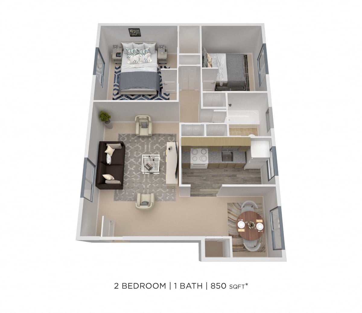 Two Bedroom - 850 sqft floor plan