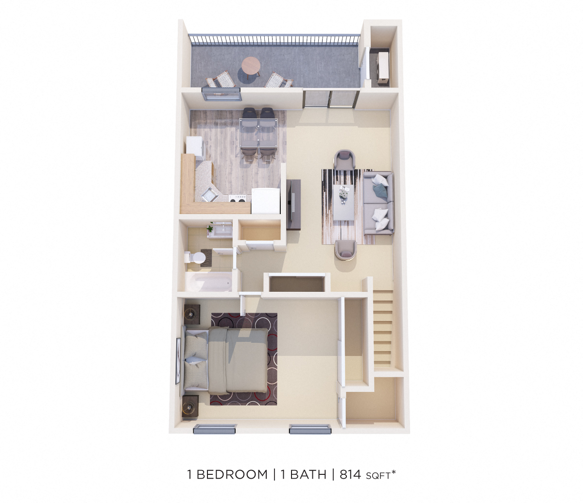 One Bedroom - 814 sqft floor plan
