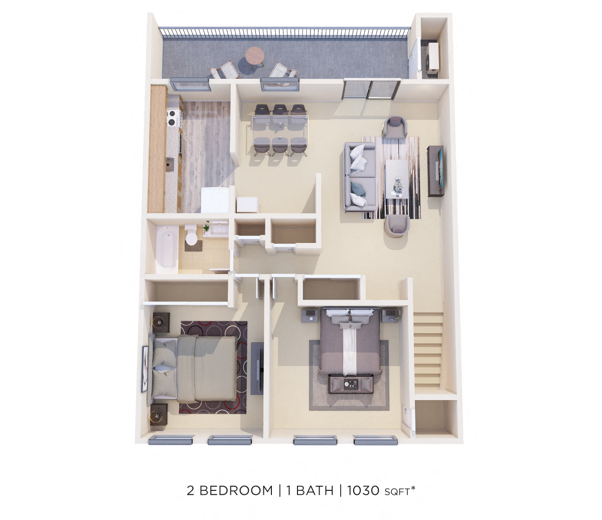 Two Bedroom - 1,030 sqft floor plan