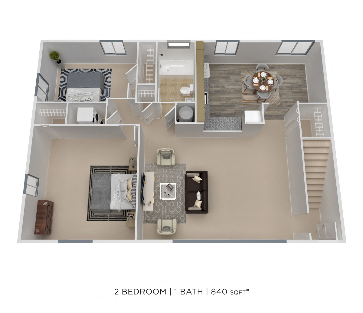Two Bedroom - 840 sqft floor plan