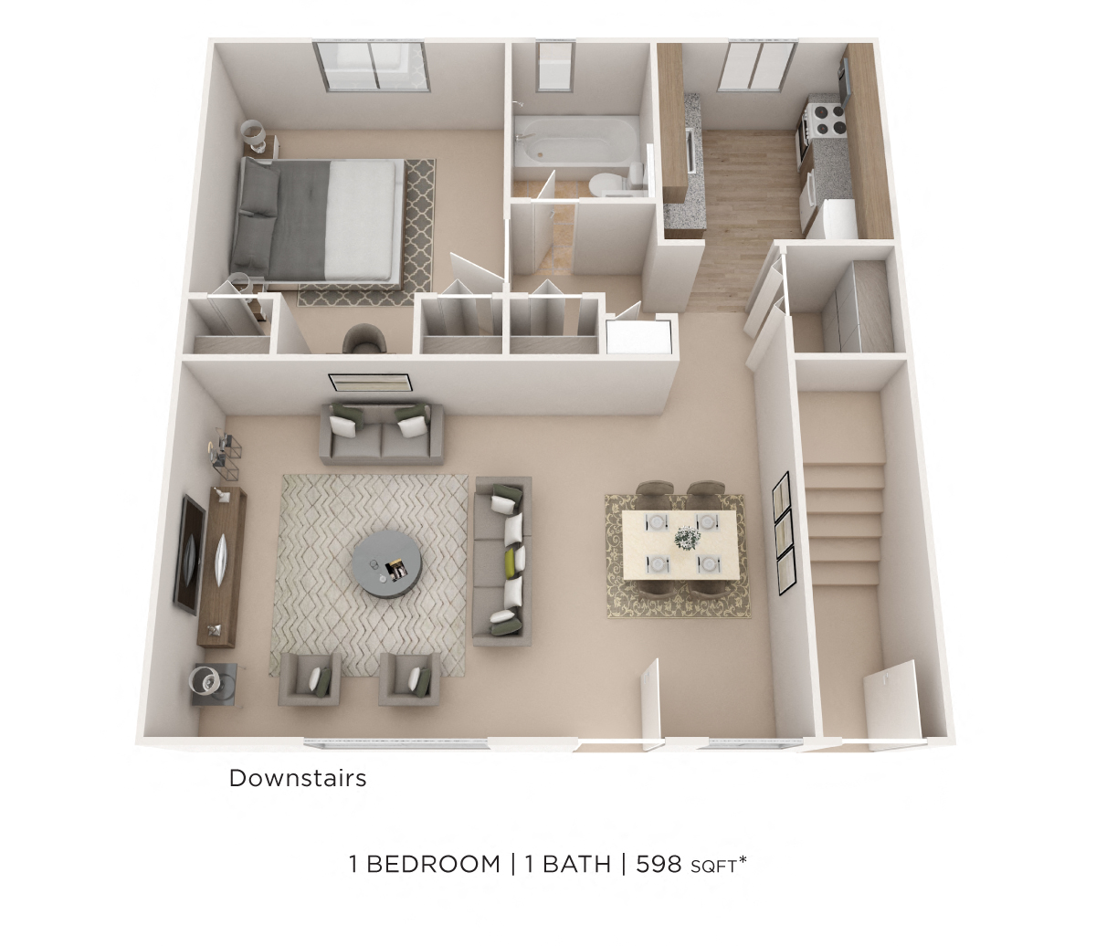 One Bedroom - 598 sqft floor plan