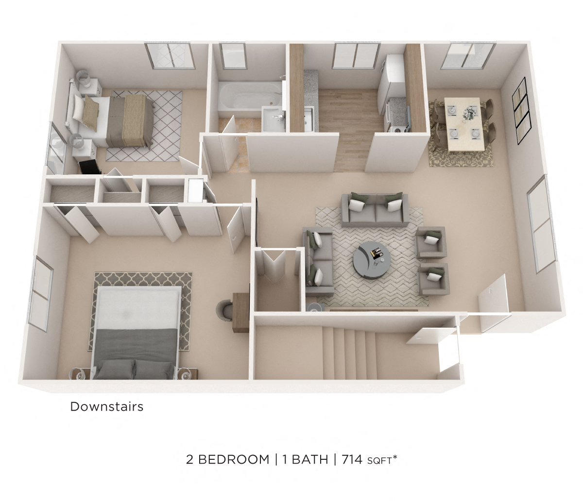Two Bedroom - 714 sqft floor plan