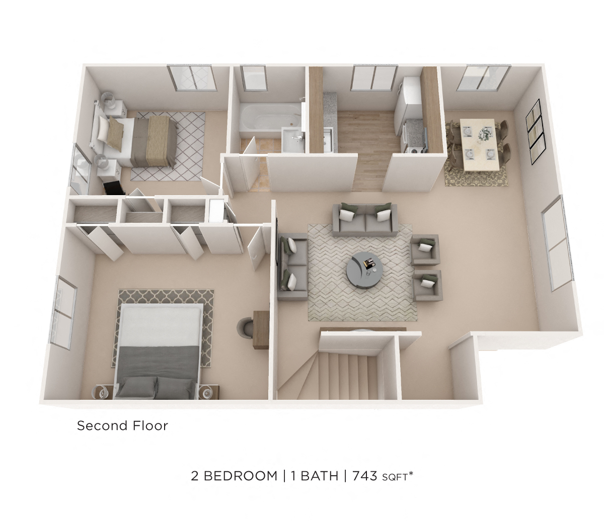 Two Bedroom - 743 sqft floor plan