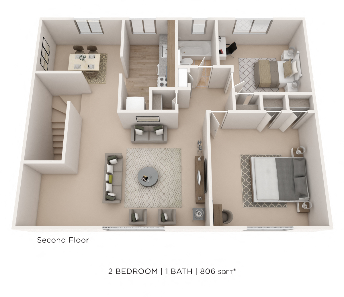 Two Bedroom- 806 sqft floor plan