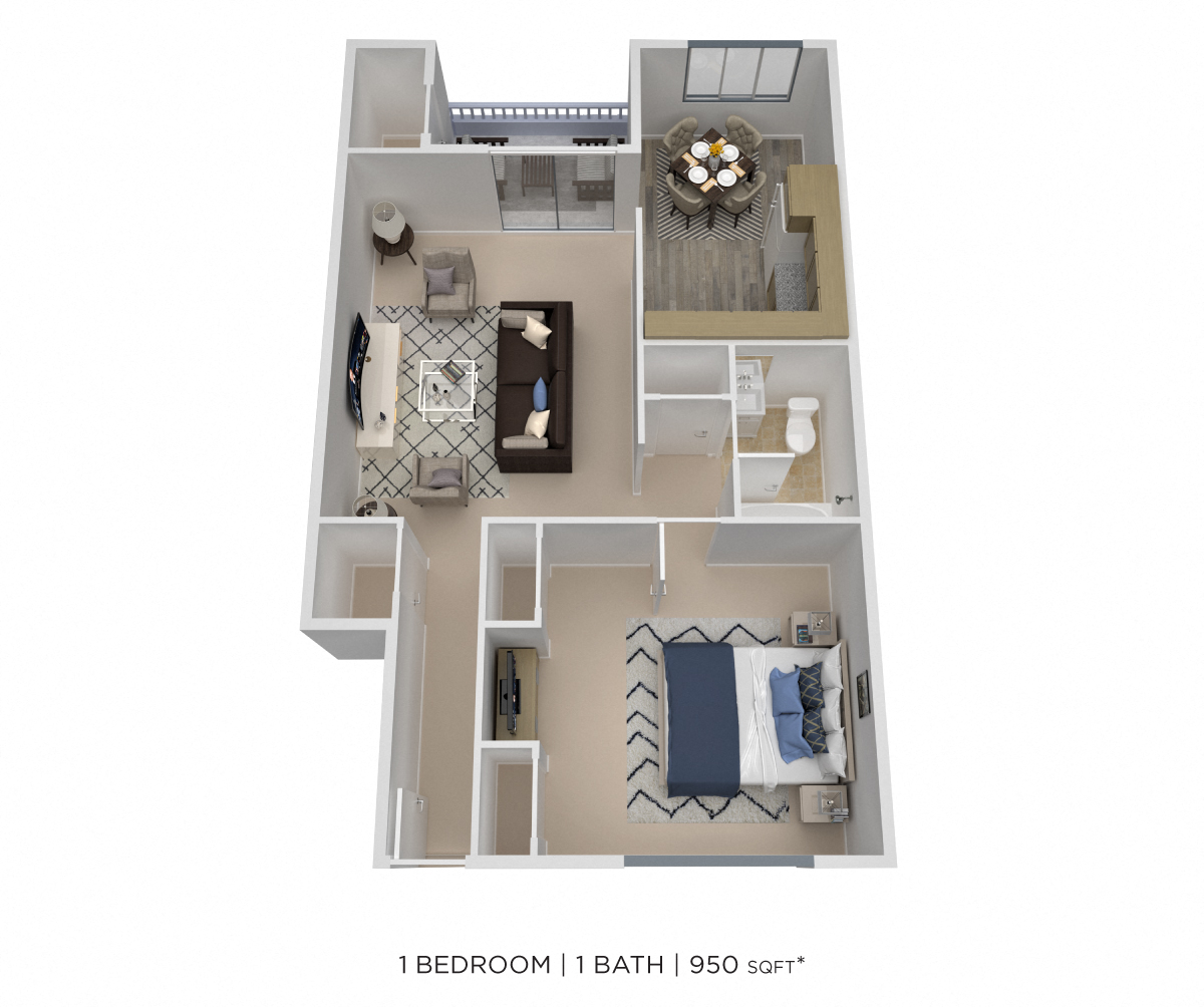One Bedroom - 950 sqft floor plan