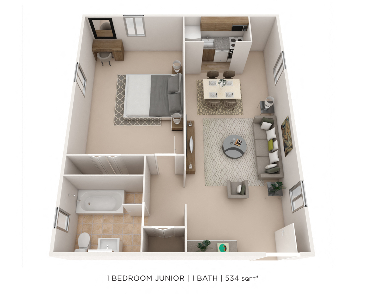 One Bedroom - 534 sqft floor plan