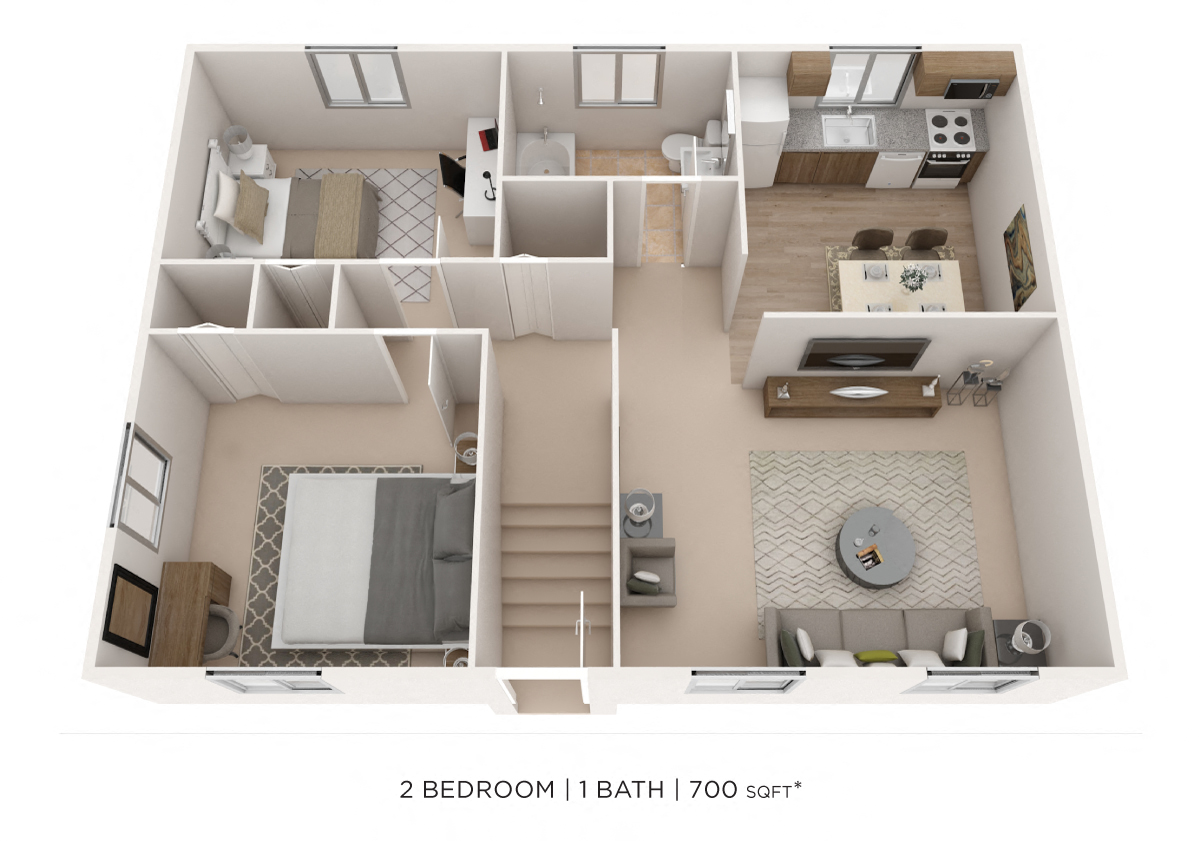 Two Bedroom - 705 sqft floor plan