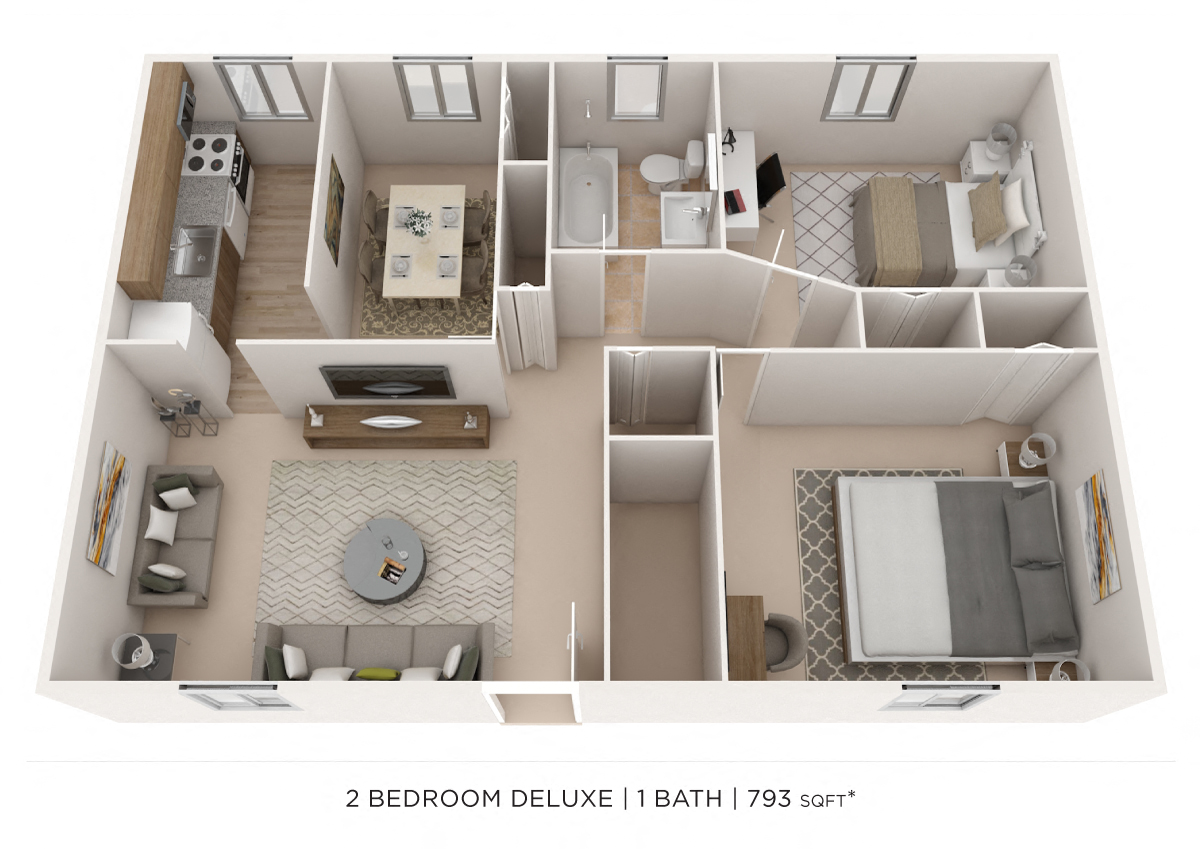 Two Bedroom - 793 sqft floor plan