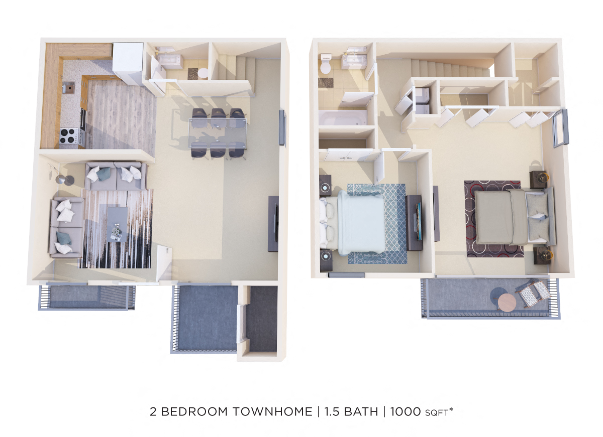 Two Bedroom 1.5 Bath floor plan