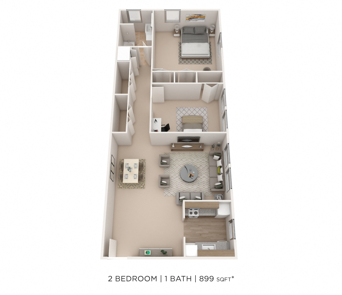 Two Bedroom - 899 sqft floor plan
