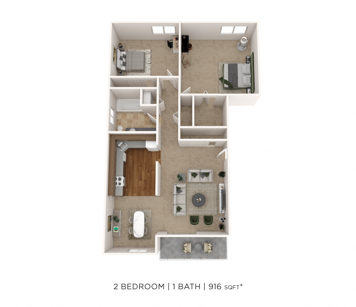 Two Bedroom-916 sqft floor plan