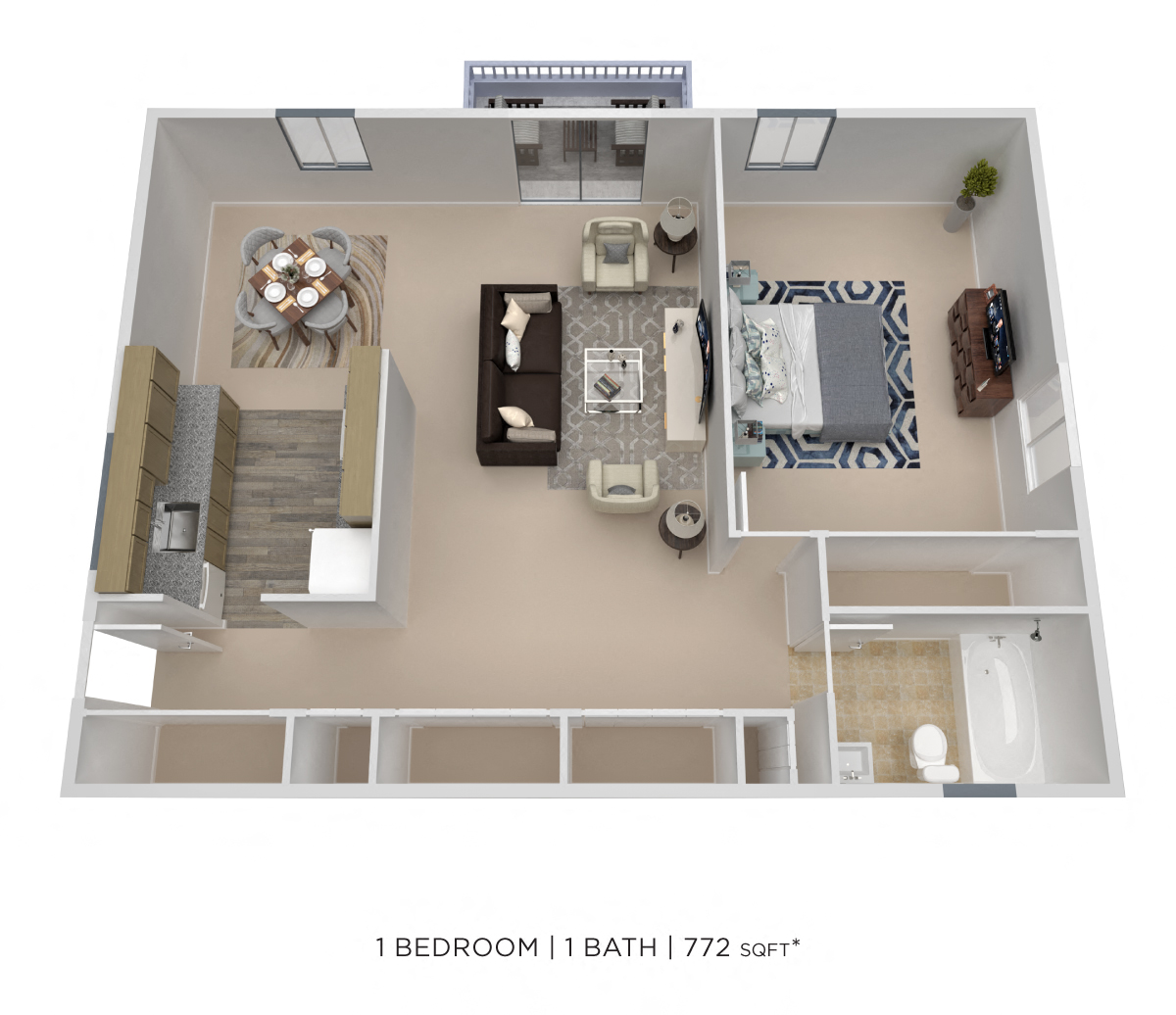 One Bedroom-772 sqft floor plan