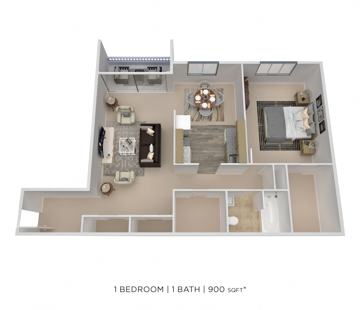 One Bedroom-900 sqft floor plan