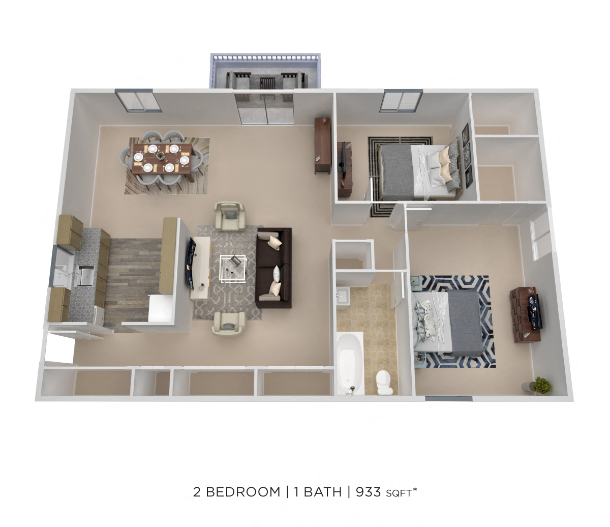 Two Bedroom-933 sqft floor plan