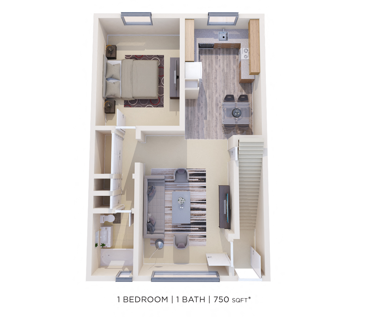 One Bedroom - 750 sqft floor plan