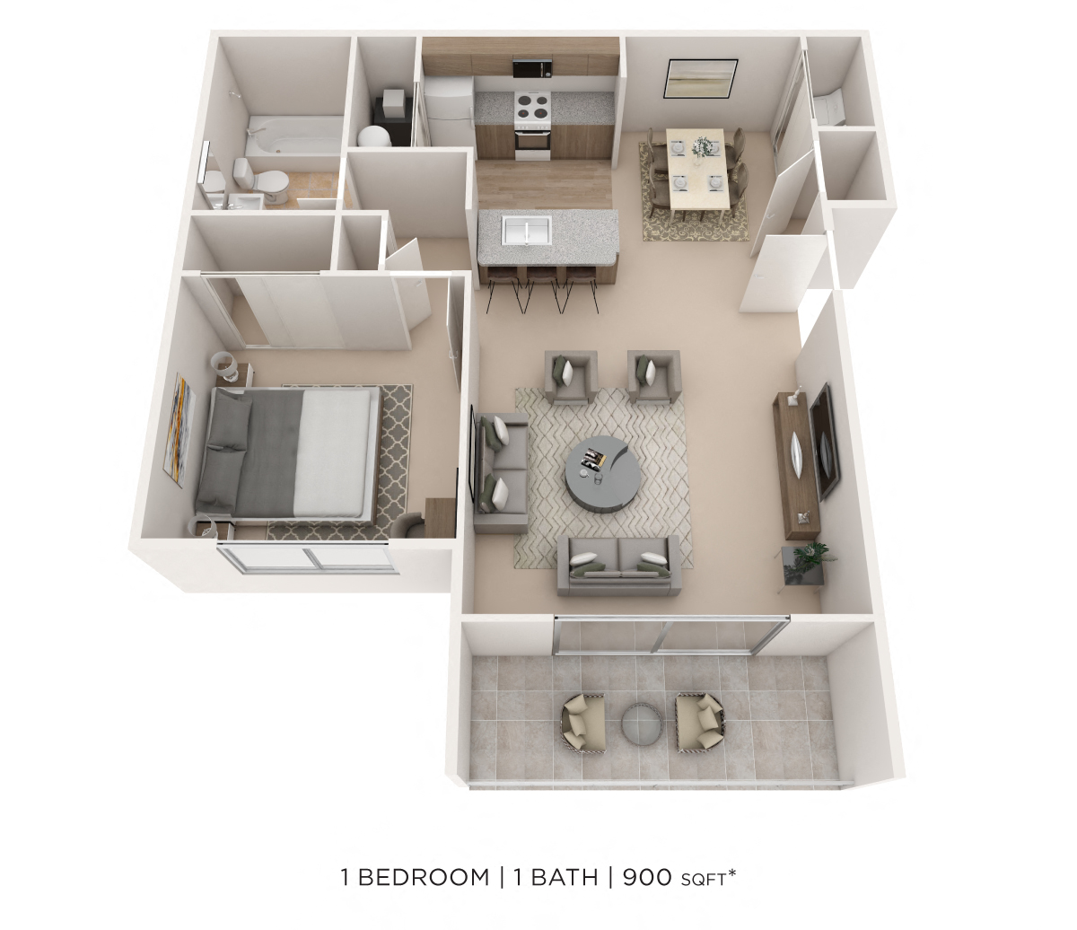 One Bedroom - 900 sqft floor plan