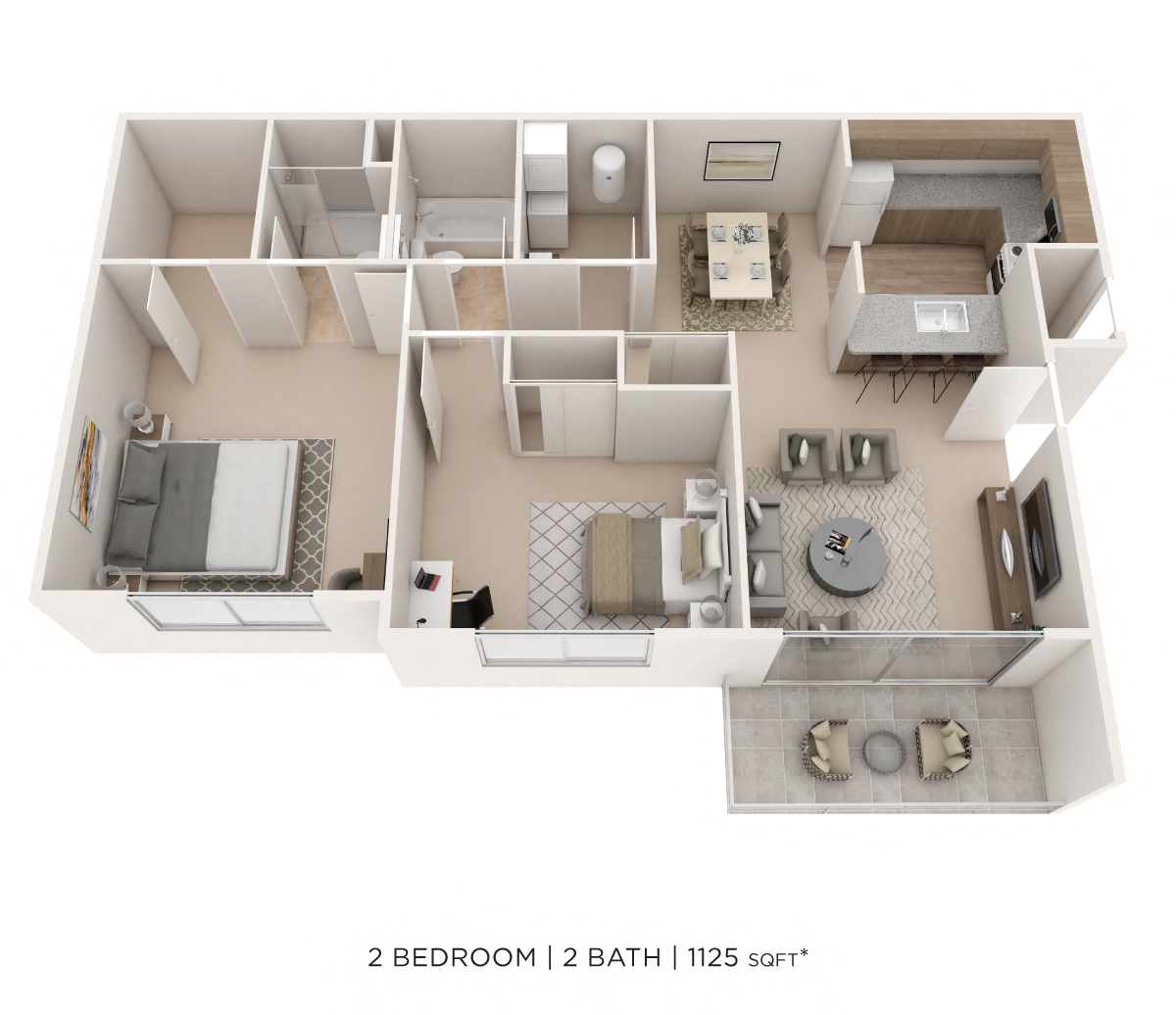 Two Bedroom 2 Bath - 1,125 sqft floor plan