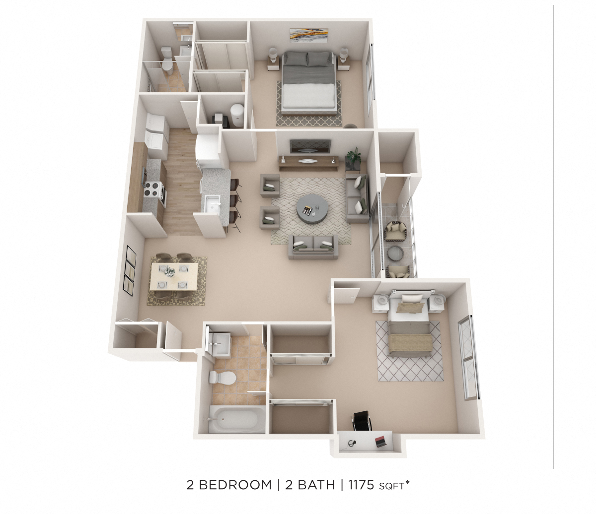 Two Bedroom 2 Bath - 1,175 sqft floor plan