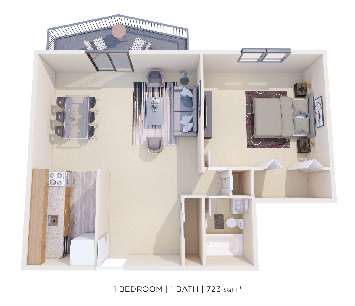 One Bedroom - 723 sqft floor plan