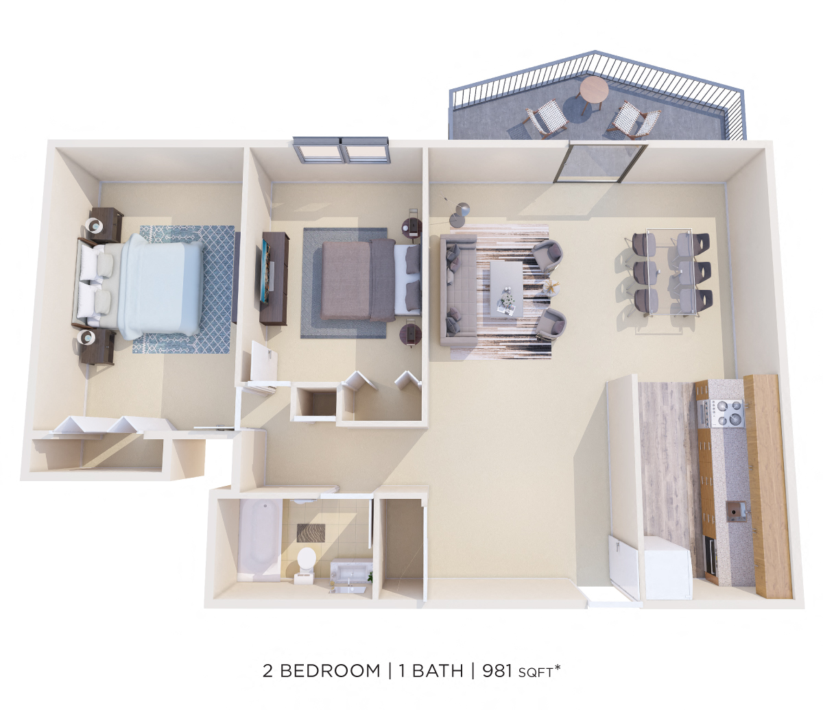 Two Bedroom - 981 sqft floor plan