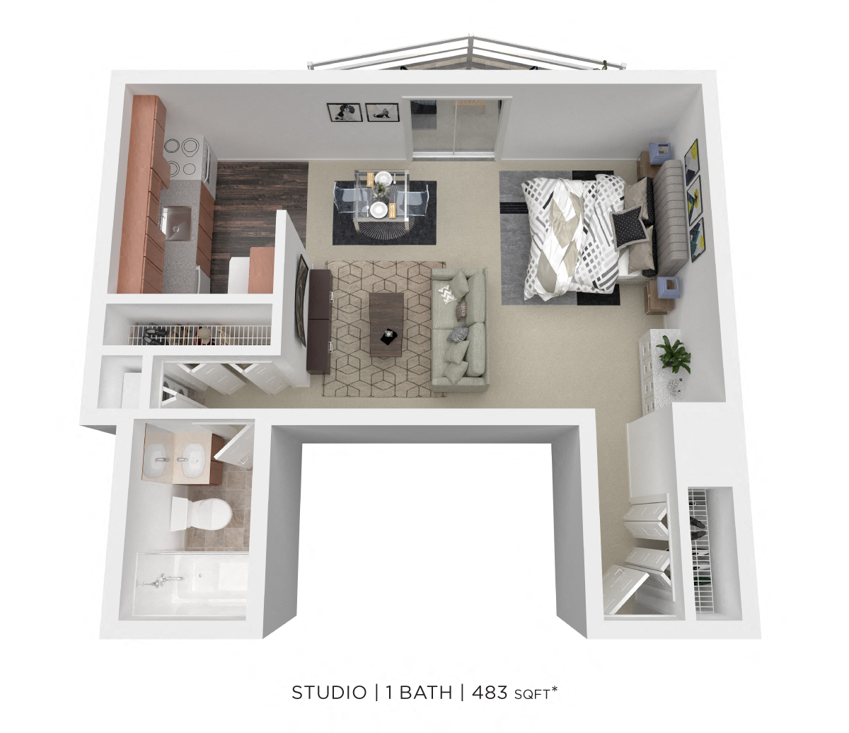 Studio - 483 sqft floor plan