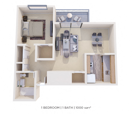 One Bedroom - 1,000 sqft floor plan
