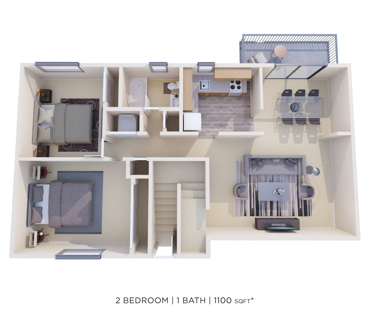 Two Bedroom - 1,100 sqft floor plan