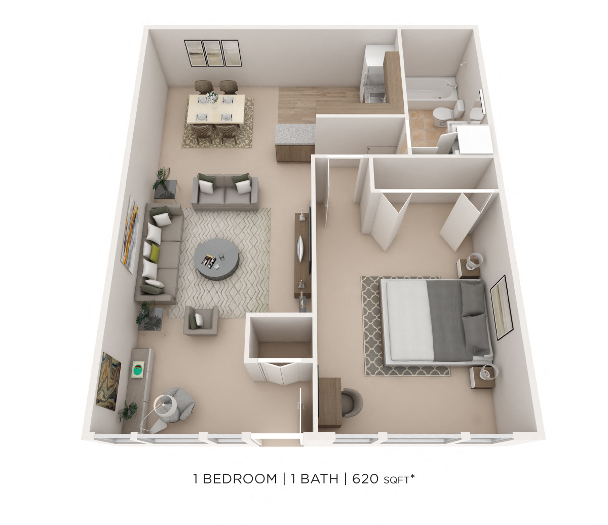 One Bedroom - 620 sqft floor plan