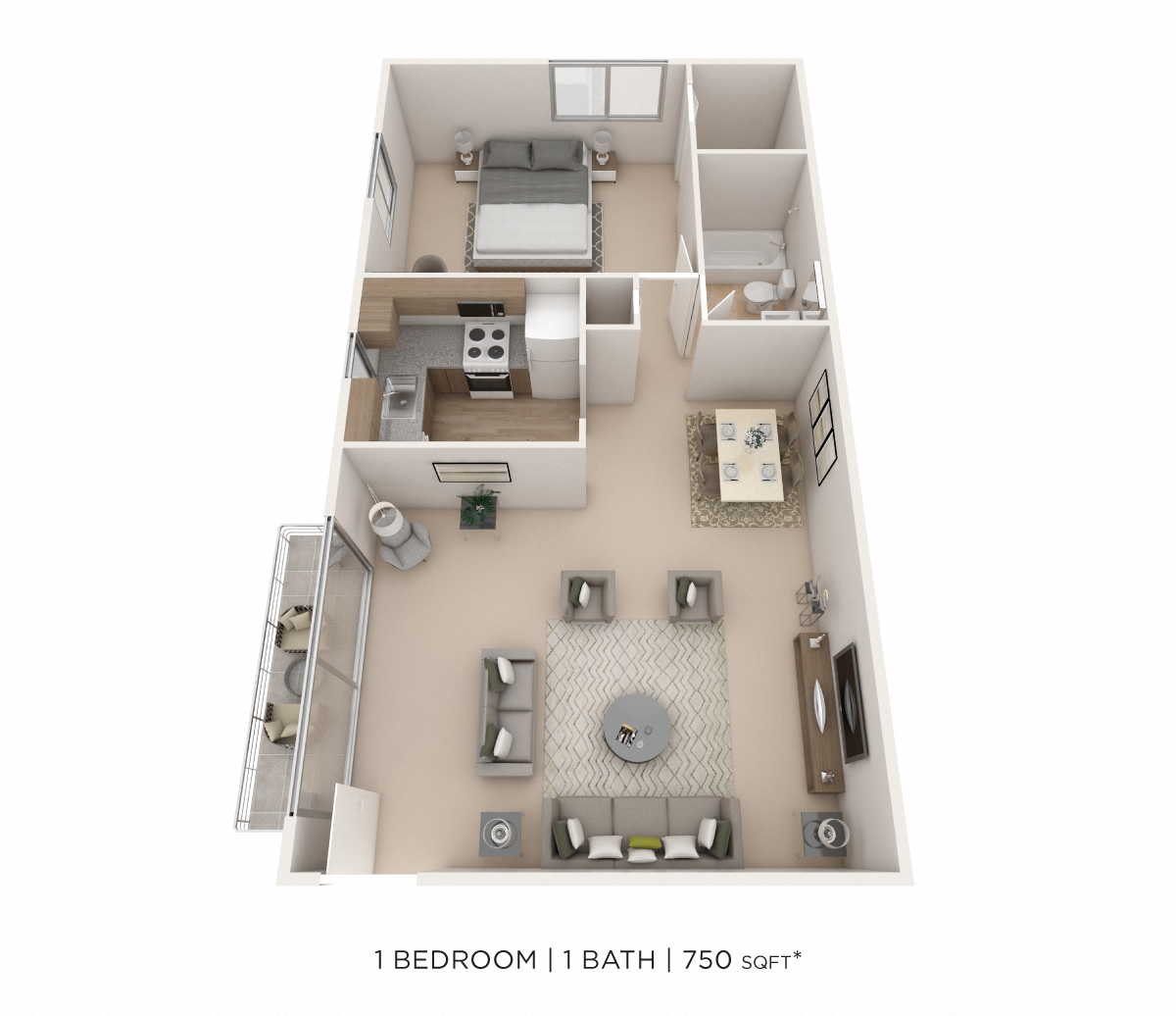 One Bedroom - 750 sqft floor plan