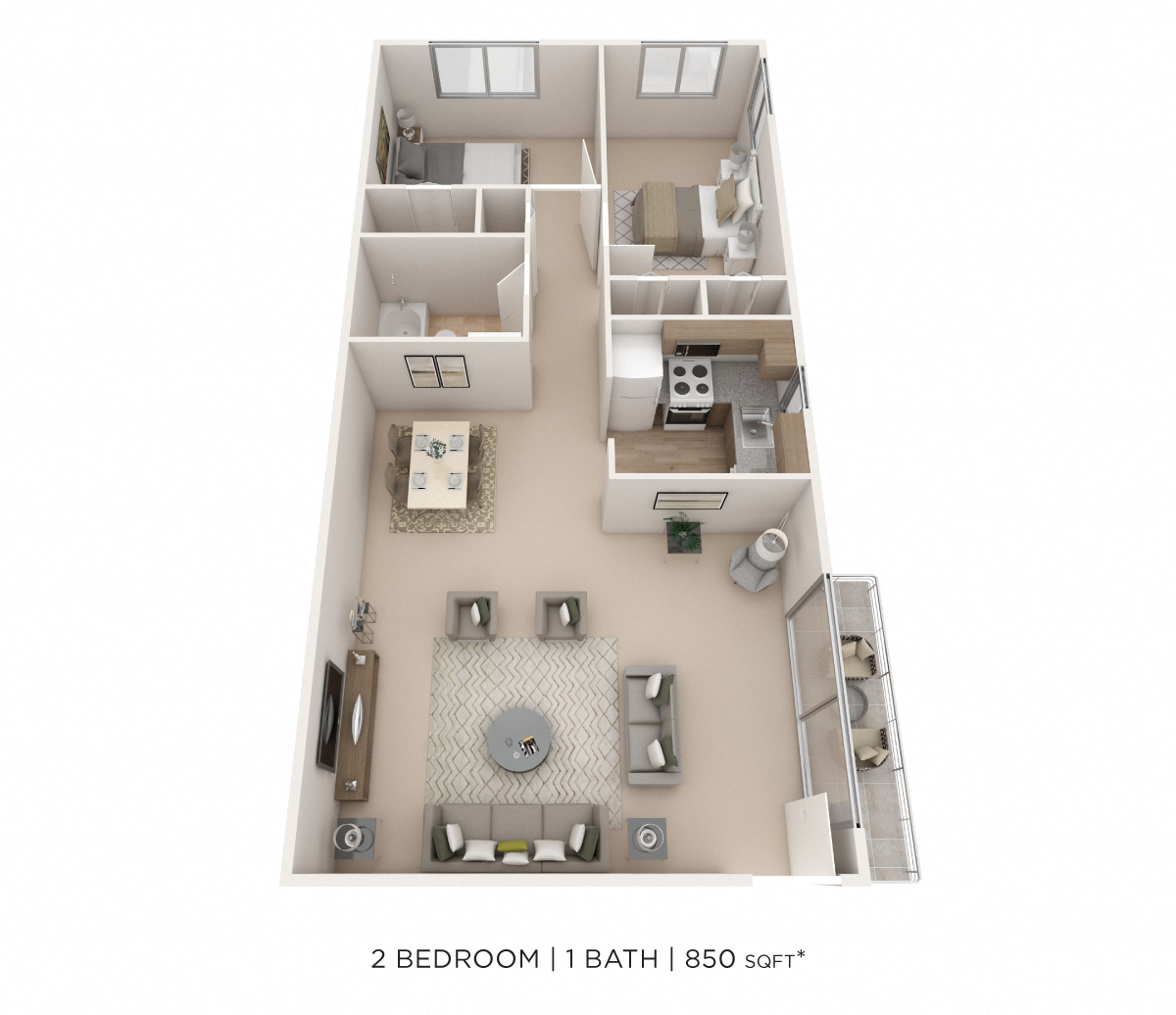 Two Bedroom - 850 sqft floor plan