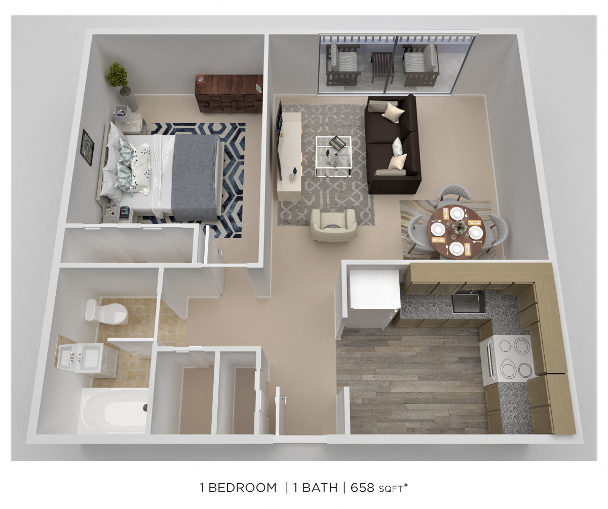 One Bedroom - 658 sqft floor plan