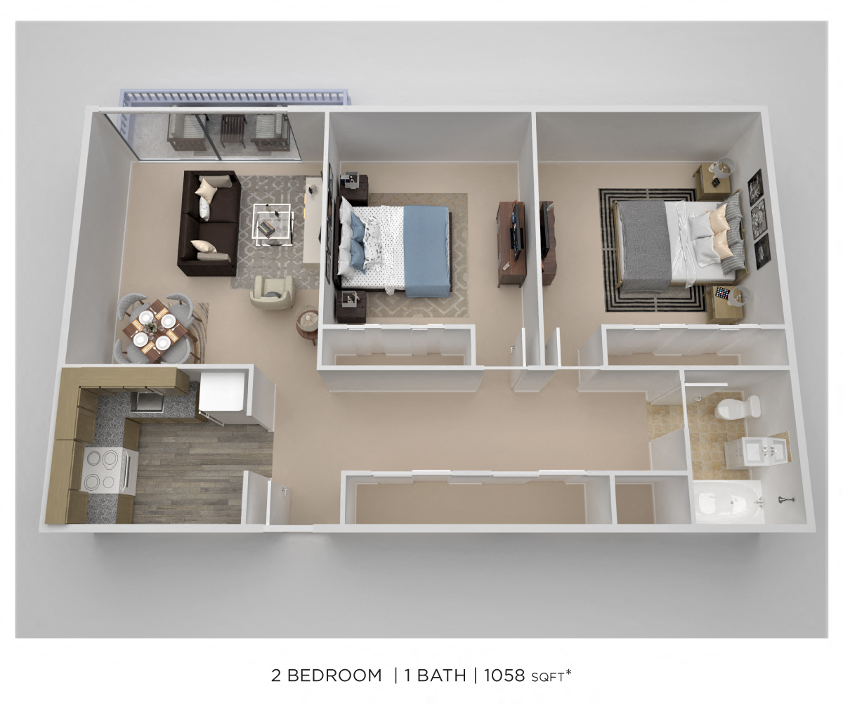 Two Bedroom - 1,058 sqft floor plan